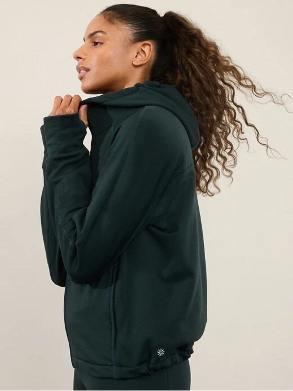 NWOT Athleta Altitude Fleece Lined Edge Jacket Cypress Green Sz L $149 Hoodie*D8